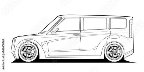Vector line art classic car illustration coloring book page for adult drawing. Paper, outlines vehicle. Graphic element. Wheel. Black contour sketch illustrate Isolated on white background.