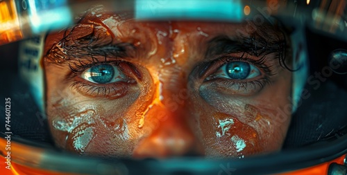 An intense gaze captured in a reflection, revealing the complexities of the human face