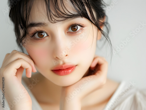 清純な眼差し - 自然な美しさを纏ったアジア人女性のポートレート