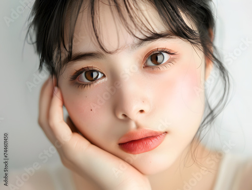 清純な眼差し - 自然な美しさを纏ったアジア人女性のポートレート