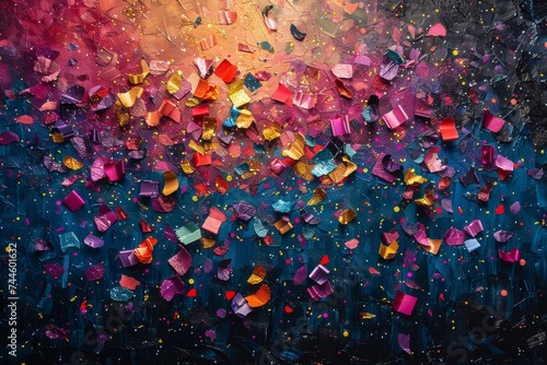 An explosion of magenta and pink art paint creates a vibrant and abstract display of colorfulness on a painted surface, evoking a sense of joyful chaos