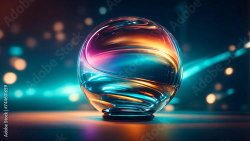 a glass ball with sparkling light background. abstract 3d background 