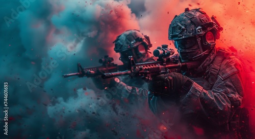 Armed and ready, a squad of soldiers brandishes their deadly weapons in a high-stakes battle for survival in a digital world of intense action and adrenaline-fueled combat