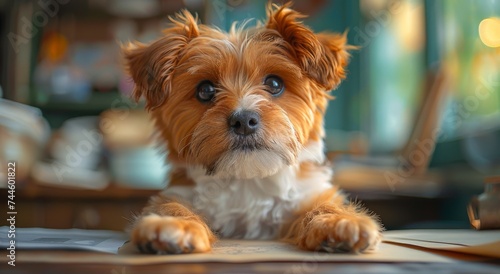 A curious terrier gazes into the lens, capturing the heart of its owner as a beloved indoor companion © Larisa AI