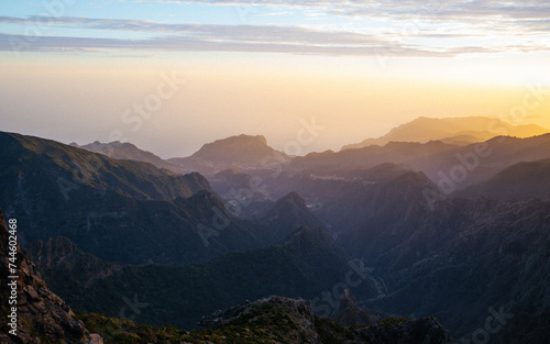 Beautiful sunrise in Madeira highest mountains range. Hiking trial from Pico do Areerio to Pico do Ruivo. Madeira, Portugal © Pavel Kašák