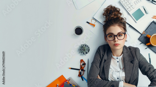 woman working on whitebackground,technology