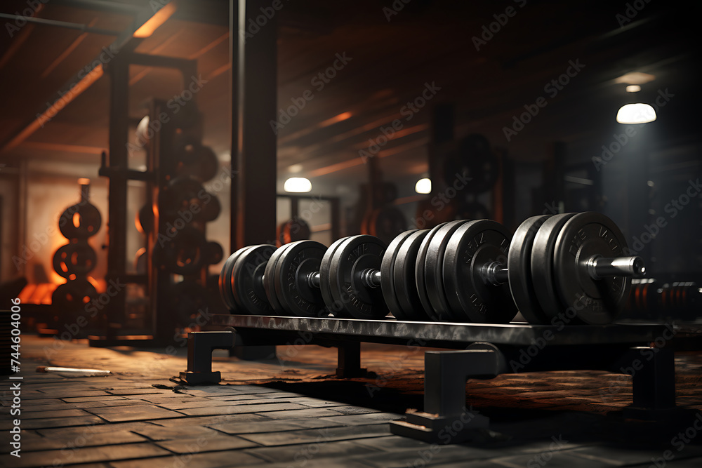Dumbbells in a gym. Sport equipment. Fitness and bodybuilding concept.