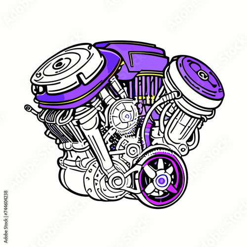 a one stroke engine vector illustration line art