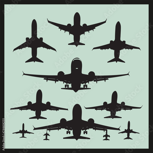 set of silhouettes of airplane