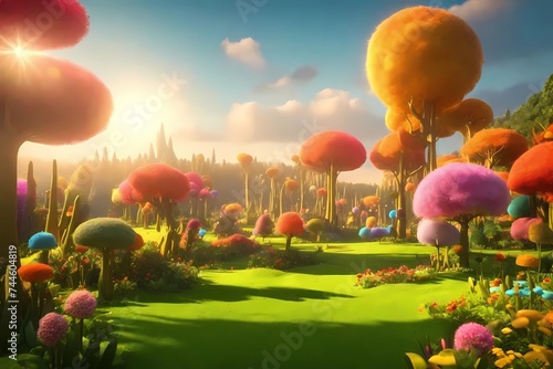Magical 3D Cartoon Forest and Gardens on an Alien Planet for Kids' Animation