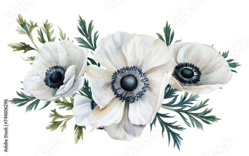 The Beauty of Anemone Bouquets On Transparent Background.