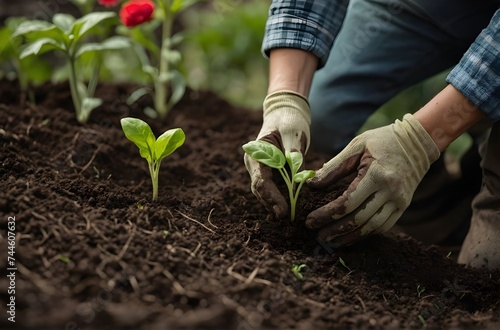 Gardening: Nurturing Life in Soil, Hands Tenderly Care for a Seedling, generative AI