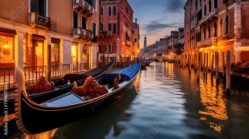 Venice, Italy. Panoramic view of the Grand Canal at sunset. © I