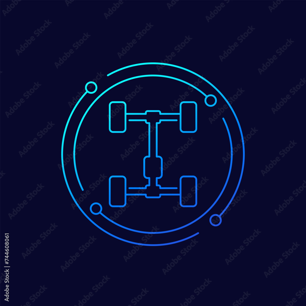 chassis icon, car four wheel drive, linear design chassis icon, car four wheel drive, linear design