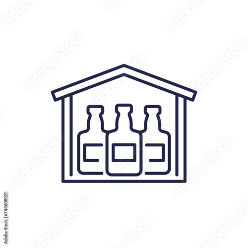 Alcohol storage line icon with a warehouse