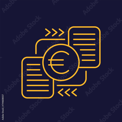 Bills and invoices icon with euro, line vector