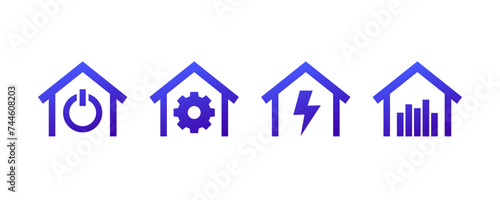 Smart home icons with a house on white