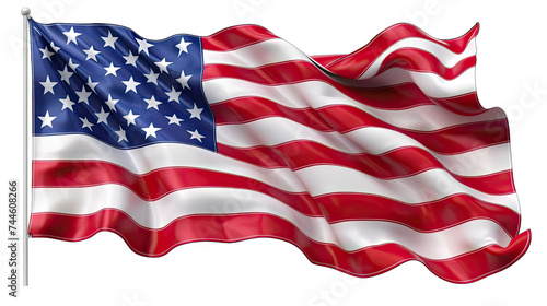 American flag is flying isolated on transparent background, element remove background, element for design