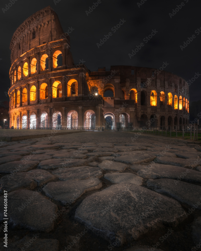 Colosseum at night without people stock image