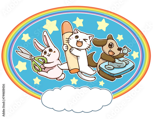 動物たちの工作。
子どものお道具箱用に描いたイラスト。
文字なし版。