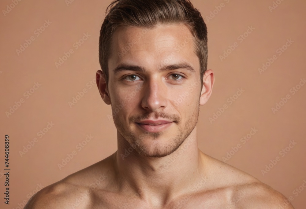 A shirtless man with a subtle smile, exuding quiet confidence and natural appeal. A shirtless man with a subtle smile, exuding quiet confidence and natural appeal.