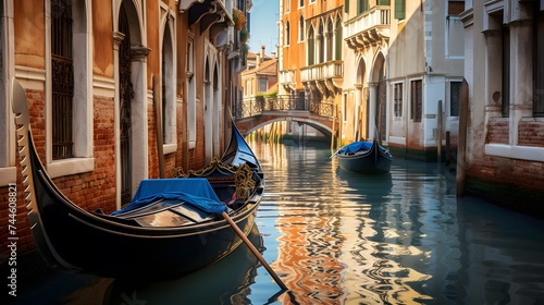 Gondolas in Venice, Italy. Panoramic view. photo