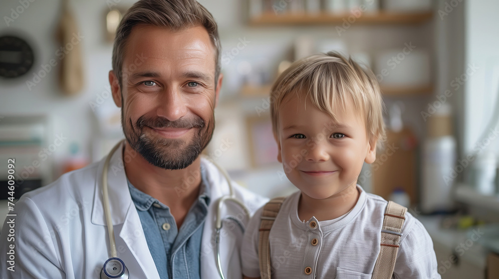 Doctor : Happy infant kid assessment in clinic; hospital and medical analysis. An image featuring a doctor and child; along with a doctor and baby. Doctor : Happy infant kid assessment in clinic; hospital and medical analysis. An image featuring a doctor and child; along with a doctor and baby.