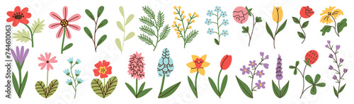 Set of flowers and floral elements. Wedding concept with flowers. Floral poster, invite. Flat vector illustration.