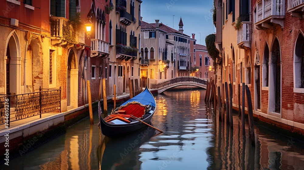 Venice canal at night, Italy