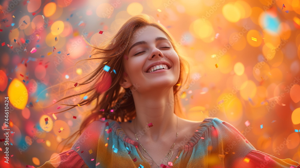 Woman in a state of pure joy, close up, happiness, successful Woman in a state of pure joy, close up, happiness, successful