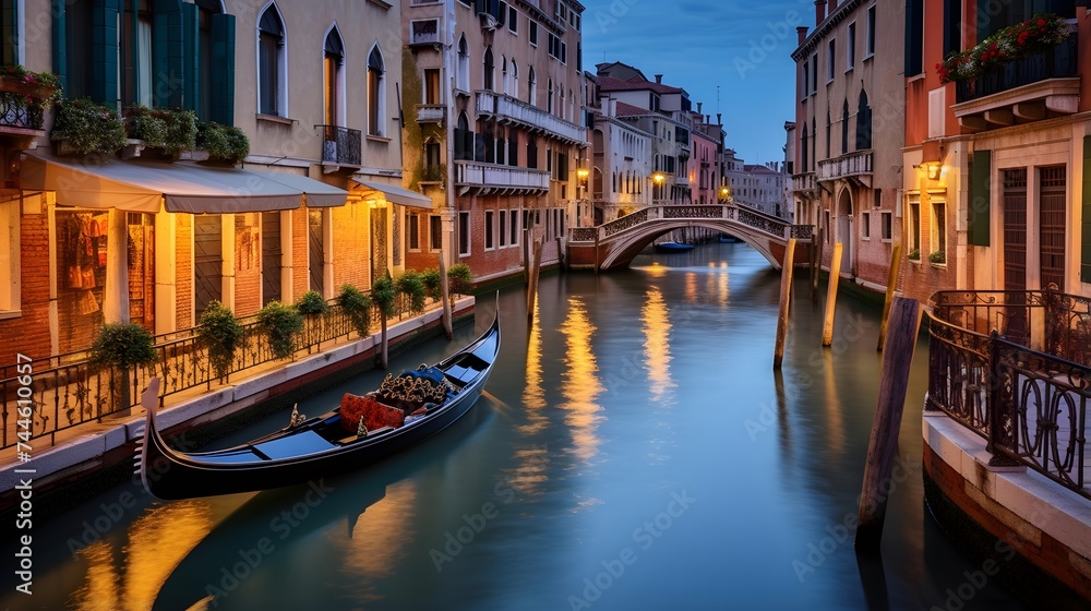 Venice, Italy. Panoramic view of the Grand Canal at night.