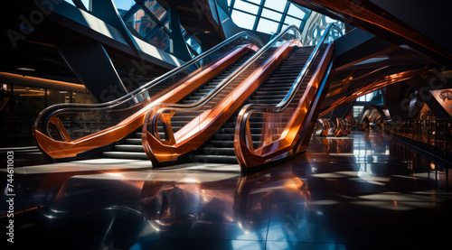Escalators in shopping mall