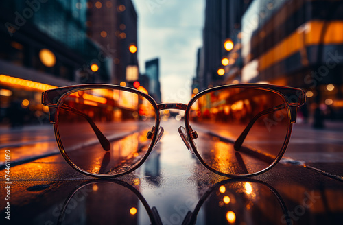 Glasses on the wet street