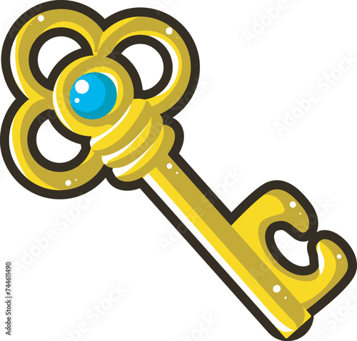 Energy Chain Bet Keys. Gold keys secret treasure game. Old golden key with blue diamond. Wish magic key illustration. Unlock honest feedback icon. Close the door sign elements. Prize vector game. 
