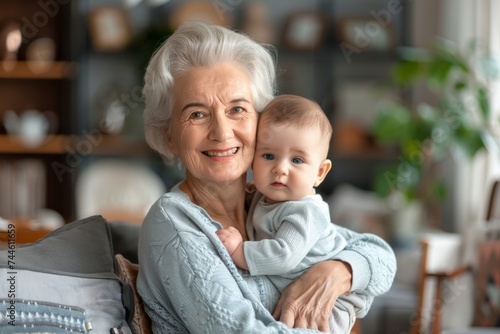 aged woman holding infant baby, grandparenting,parenting concept