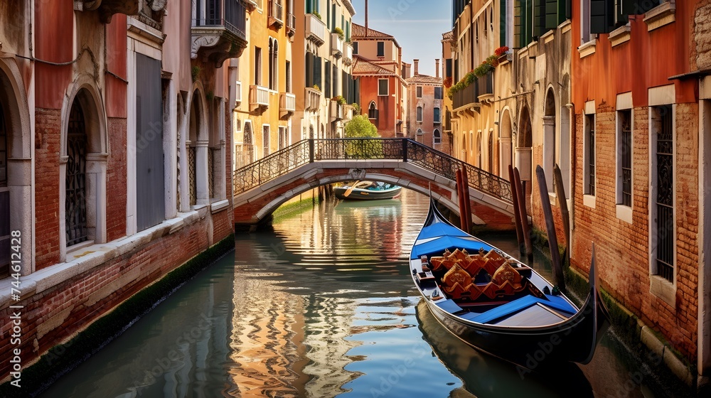 Gondola on the canal in Venice, Italy. Panorama