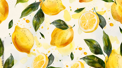 A seamless lemon pattern on white background.