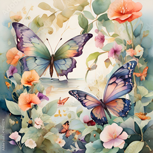 Watercolor butterfly illustration  generative ai