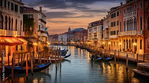 Grand Canal in Venice at sunset, Italy. Panoramic view © I