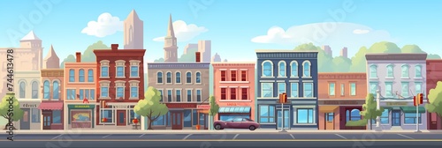 Fantasy City Landscape Cartoon style Background Panorama Concept Drawing image HD Print 15232x5120 pixels. Neo Game Art V9 34