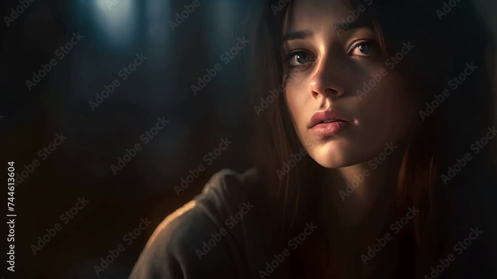 Depressed young woman near window at home Depressed young woman near window at home