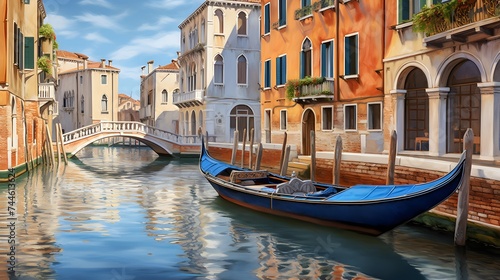 Gondola on the Grand Canal in Venice  Italy. Panoramic view