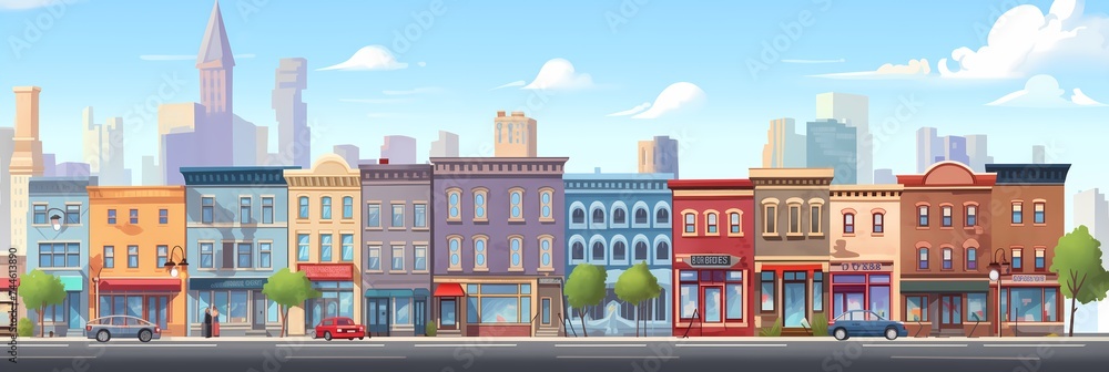 Obraz premium Fantasy City Landscape Cartoon style Background Panorama Concept Drawing image HD Print 15232x5120 pixels. Neo Game Art V9 23