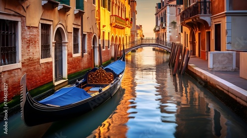 Panoramic view of Venice canal with gondola  Italy