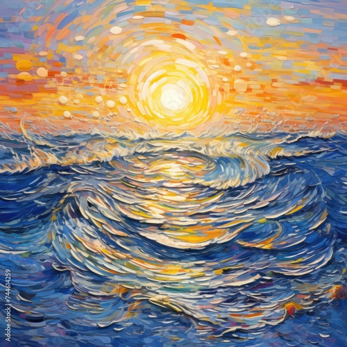 A Painting of a Sunset Over the Ocean. Printable Wall Art.