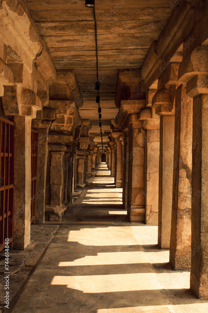 Temple hallway in Peruvudaiyar Temple or Brihadisvara Temple, Thanjavur, Tamil Nadu, India