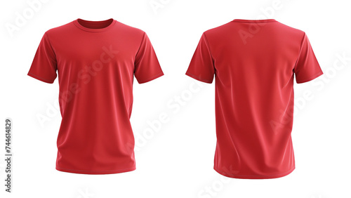 3d red t-shirt front and back side, for mockup, transparent PNG. T-shirt on white background.