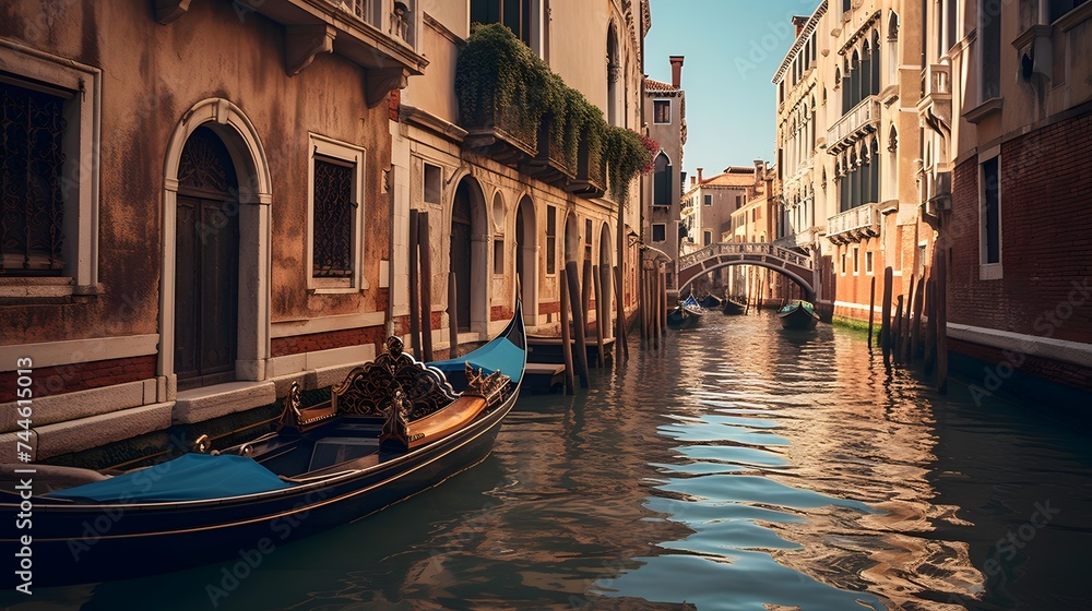 Gondola in Venice, Italy. Panoramic view of Venice.