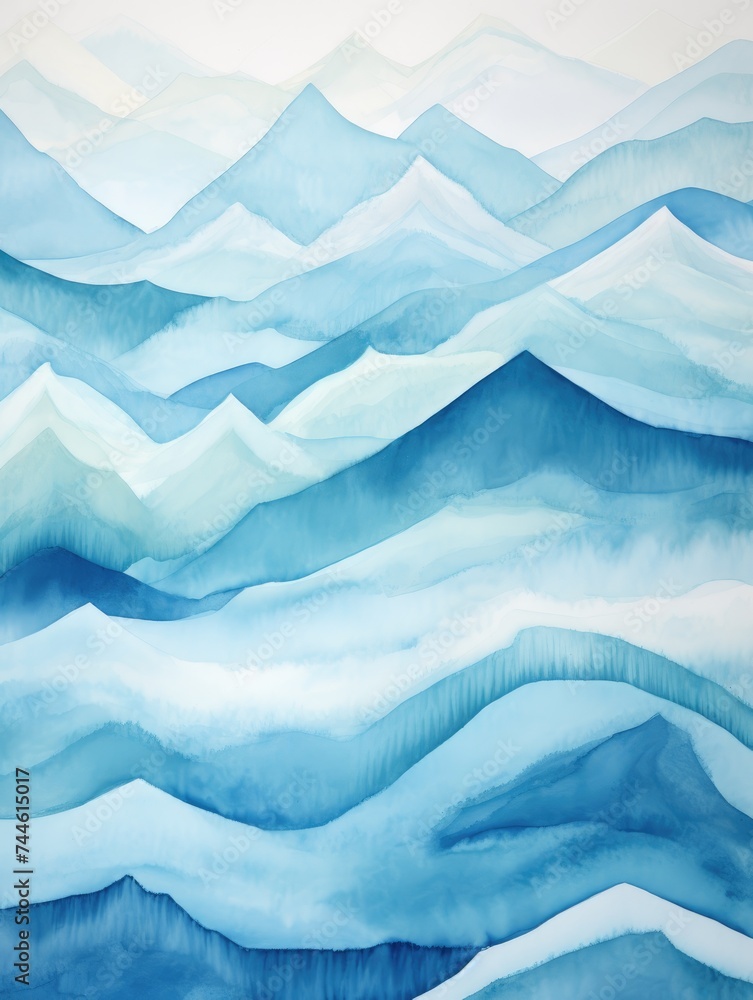 Fototapeta premium Blue Waves on White Background. Printable Wall Art.