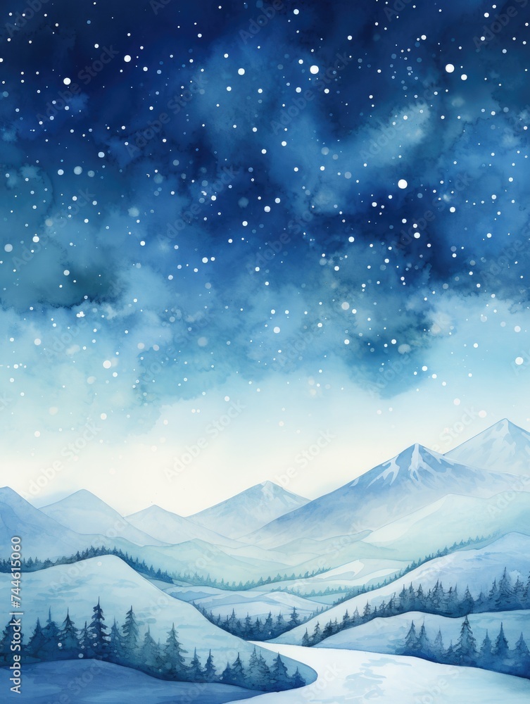 Snowy Landscape With Mountains and Trees. Printable Wall Art. Snowy Landscape With Mountains and Trees. Printable Wall Art.